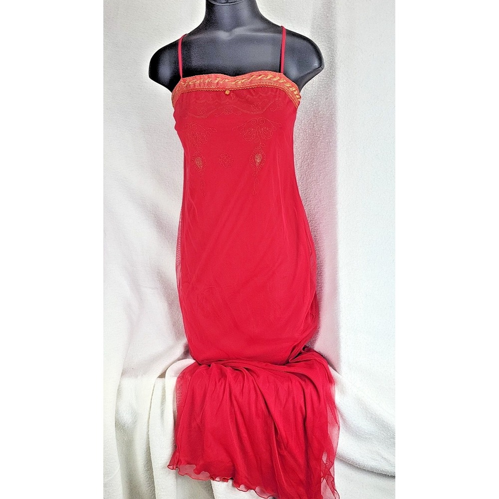 Vintage Y2k Bonkers Maxi Dress Size Medium Asian Style Red Mulan‎ Fairy Gold USA